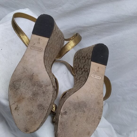Coach Women's Wedge Platform Sandals Signature Logo Brown Gold Size 11 B Good - Picture 8 of 10